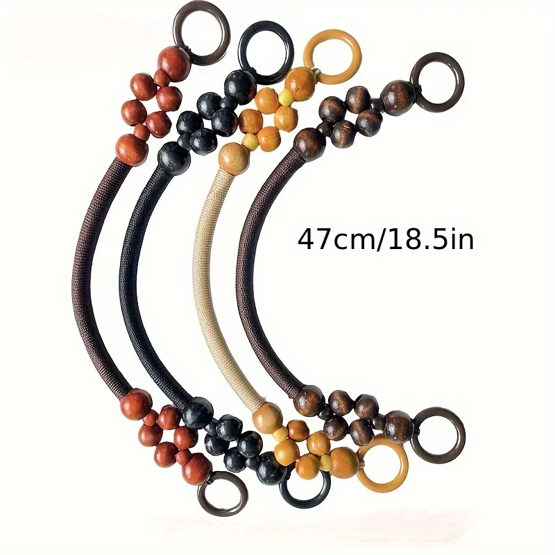 2PCS 48cm Wooden Beaded Rope Bag with U-Shaped Handle Suitable for Beach Bag Crochet Bag Retro Bag DIY Supplies