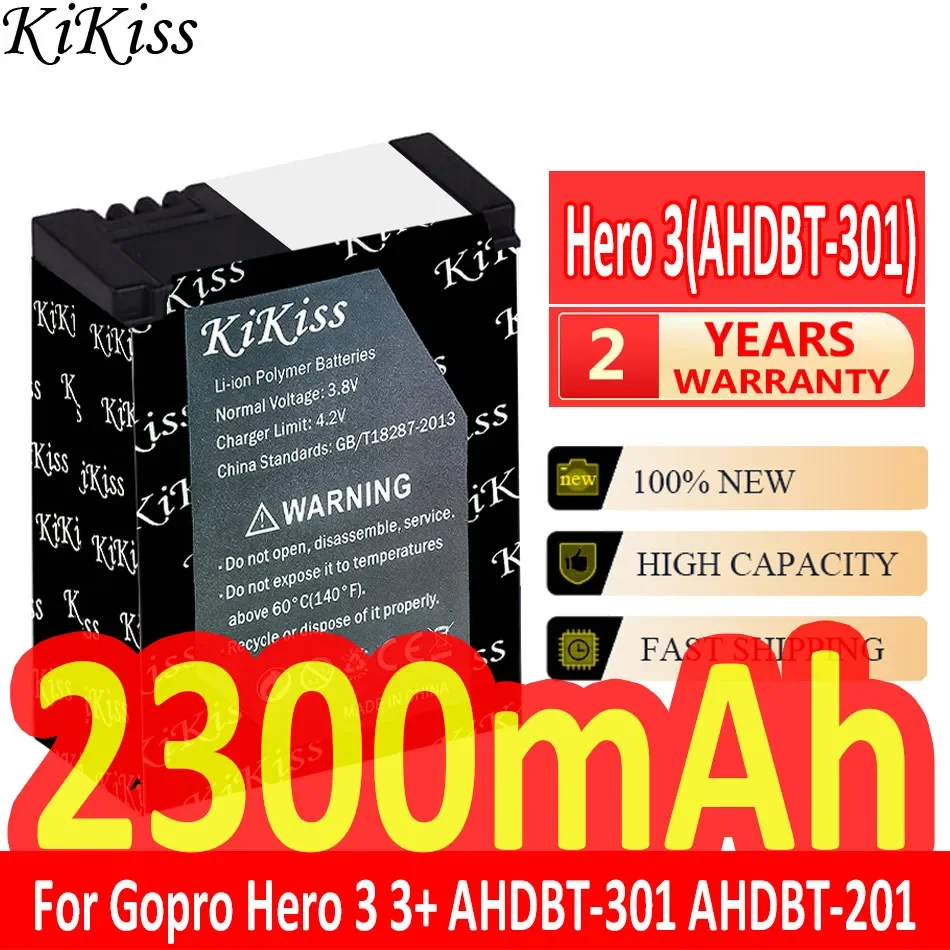 2300mAh KiKiss Powerful Battery  for Gopro Hero 3 3+ AHDBT-301 AHDBT-201