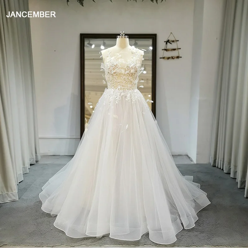 

Simple Women's Wedding Dresses A-Line Sleeveless Customized Lace Applique Bohemian Princess Bridal Gowns vestidos de novia