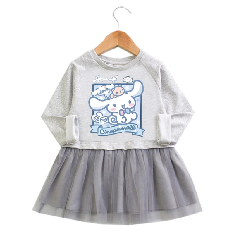 

Sanrio Cinnamon Dog Kawaii Korean Spring and Autumn New Girls Dress Cartoon Long Sleeve Mesh Skirt Western Style Princess Skirt