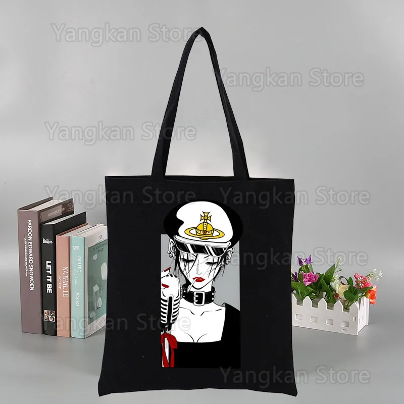 Anime Nana Osaki Manga Shopper Bag Canvas Tote Shoulder Bags Shopping Bag with Print Black Cloth Handbags