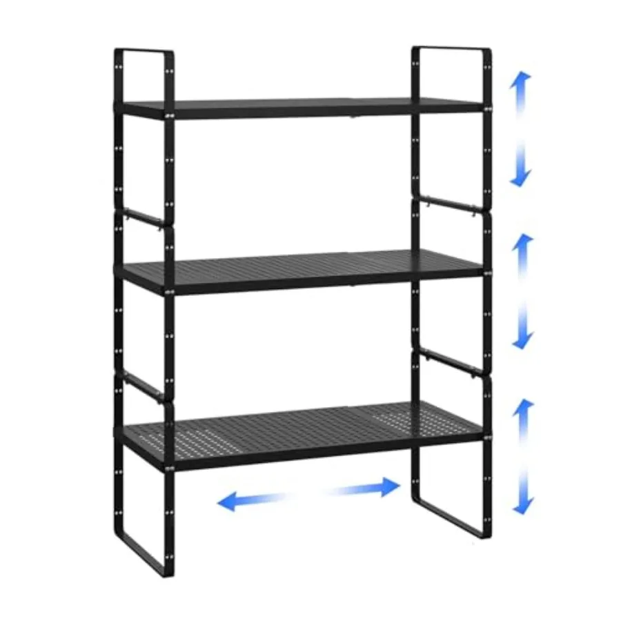 

Expandable Cabinet Shelf Organizer Adjustable Metal Spice Rack Stackable Freestanding Counter Storage Shelves for Kitchen Cabin
