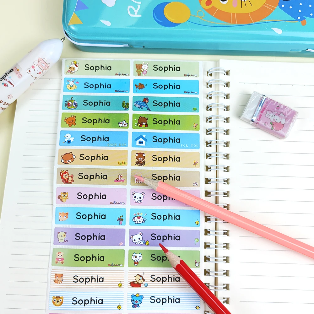 60pcs/120pcs Personalization Custom name Labels Animal Style Custom Waterproof Name Stickers Personalized Label Sticker With Stu