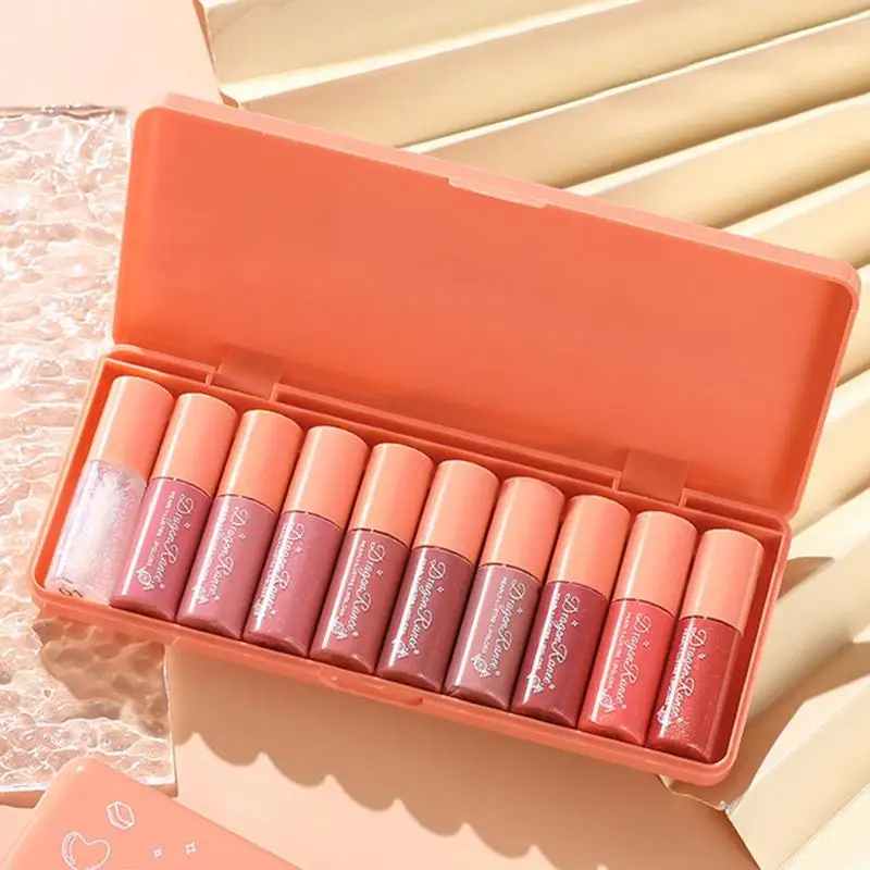 Lip Gloss Sample Set, Lip Gloss Amostras Laranja, Batom hidratante, Lips Light Lines, hidratante, impermeável, 3,5g, 10 pcs