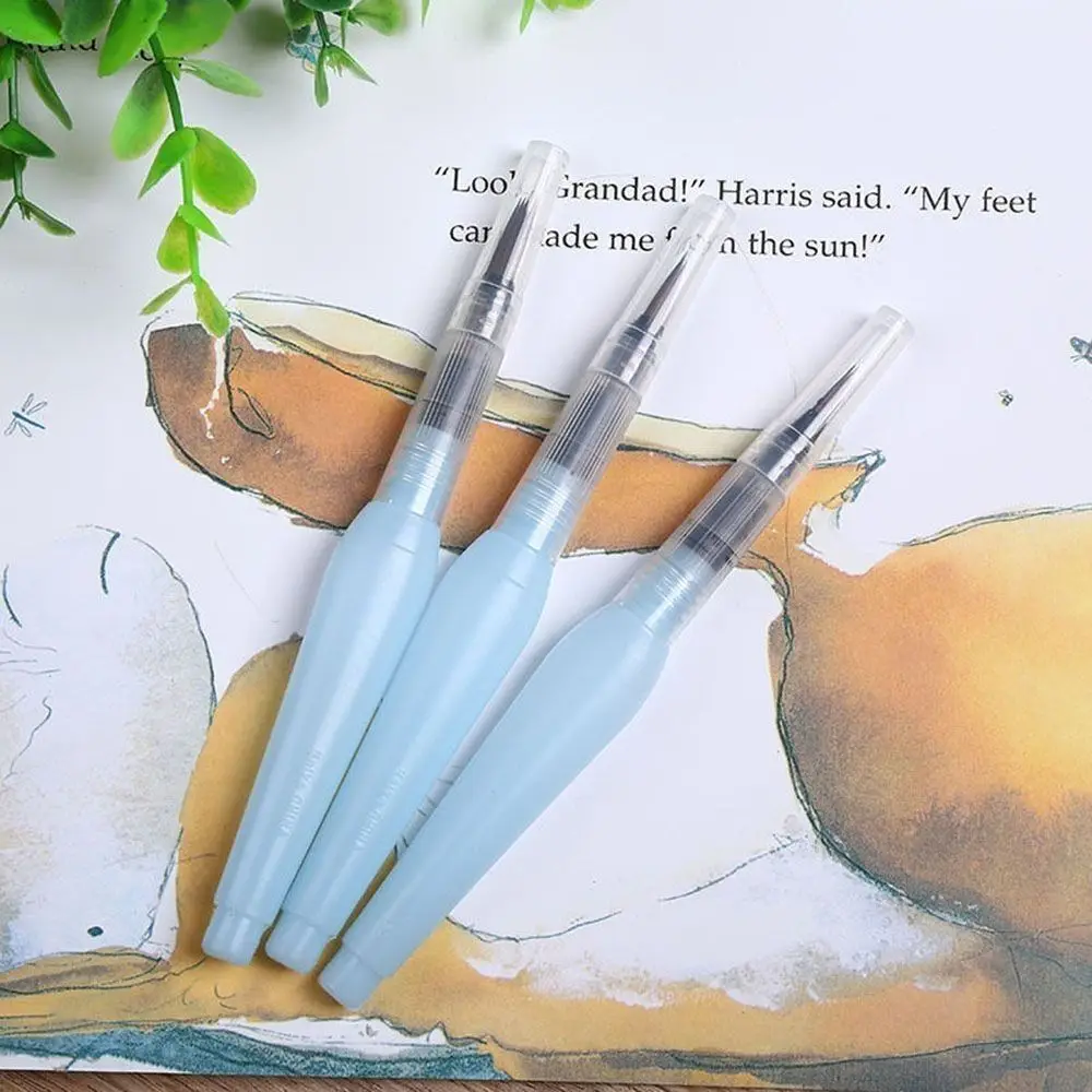 3Pcs New Plastic Drawing Pen Set Blue Stationery Pointed Reservoir Brushes Easy to Use Water Color Brush