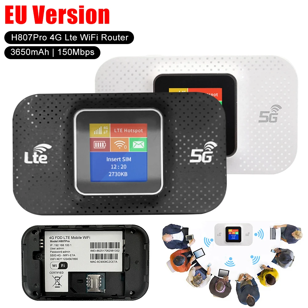 EU Version H807Pro 4G Lte WIFI Router 3650mAh Wireless Portable Routers 150Mbps Outdoor Hotspot Mobile Pocket Mini Wi-Fi Router