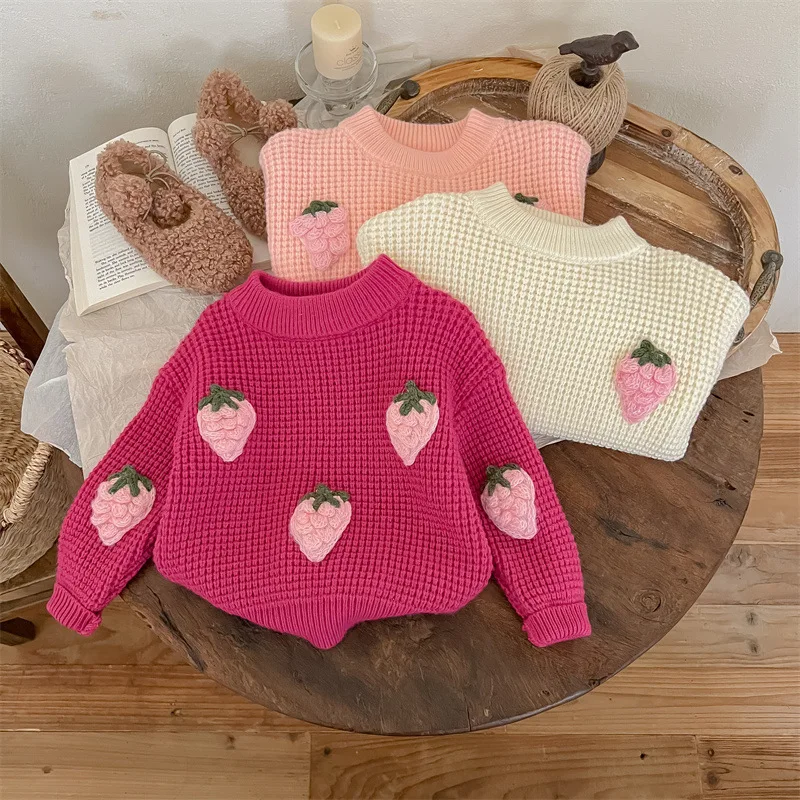 Childrens Clothing Winter Girls 2024 Fashion 0-neck Knitted Sweater for Little Girls Loose and Versatile Top Trend