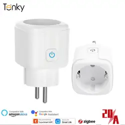 Tuya ZigBee Prise 20A UE Smart Plug Power Smart Home Télécommande Mesure De L'énergie Sortie Commande Vocale Via Google Maison alexa