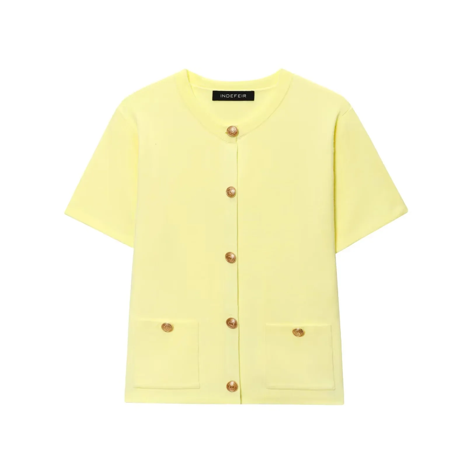 Jaket Rajutan Saku Leher Bulat Kancing Sebaris Lengan Pendek Fashion Vintage Wanita Mantel Rajutan Chic Kardigan Sweter