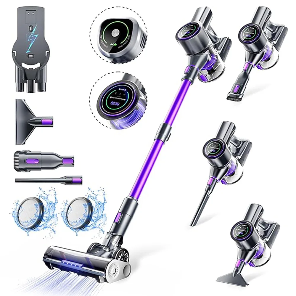 SmartAI P40 Cordless Vacuum Cleaner, 33KPa Suction Power, 55min Runtime, 400W Brushless Motor, 1.3L Dustbin 55min/7*2500mAh