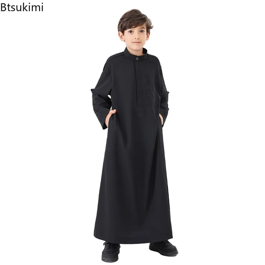 Muslim Kids Clothing Boys Fashion Solid Long Sleeve Kaftan Robes Arab Islamic Caftan Thobe Pakistan Moroccan Abayas Long Dress