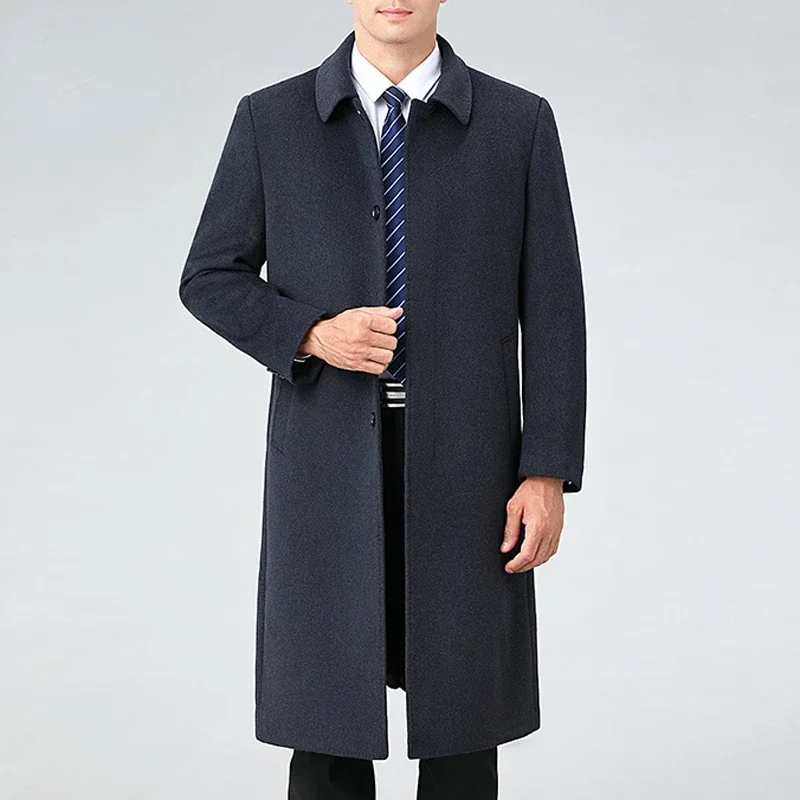 

85% Cashmere Coat Men Autumn Winter Long Knee Over Slim Trench Coat for Men Single Breasted 15% Woolen Jackets Chaquetas Hombre