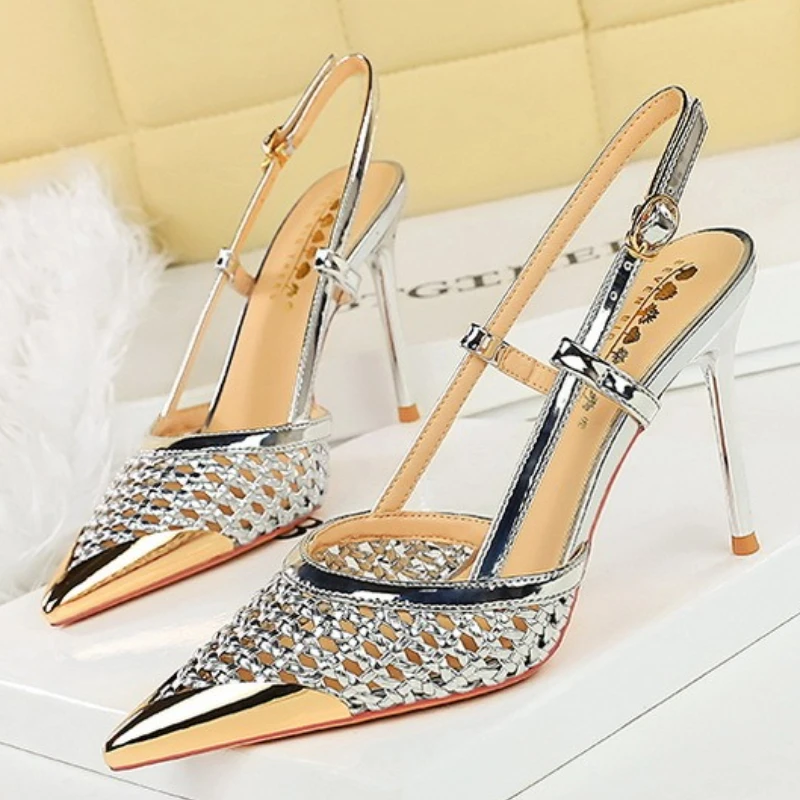 

Wedding Bridal High Heels for Women Fashion Luxury Brand Weave Womens Sandals Mesh Embroider Elegant Pointed Evening Party Pump