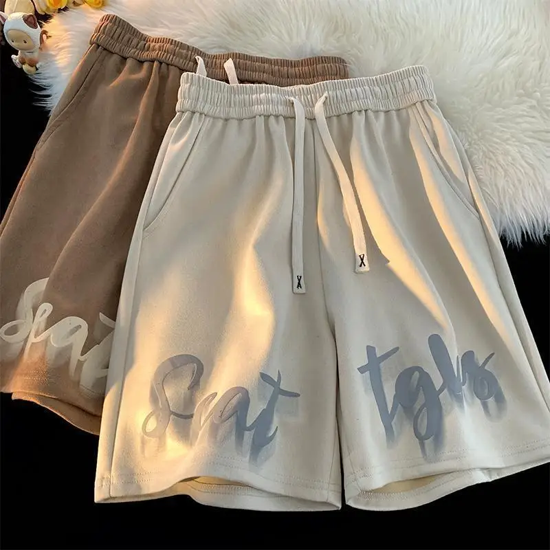 Printed Shorts Men's Casual Shorts Elastic Waist Mid Length Pants Mens Sportswear Basketball Shorts Loose Wide-leg Sweatpants