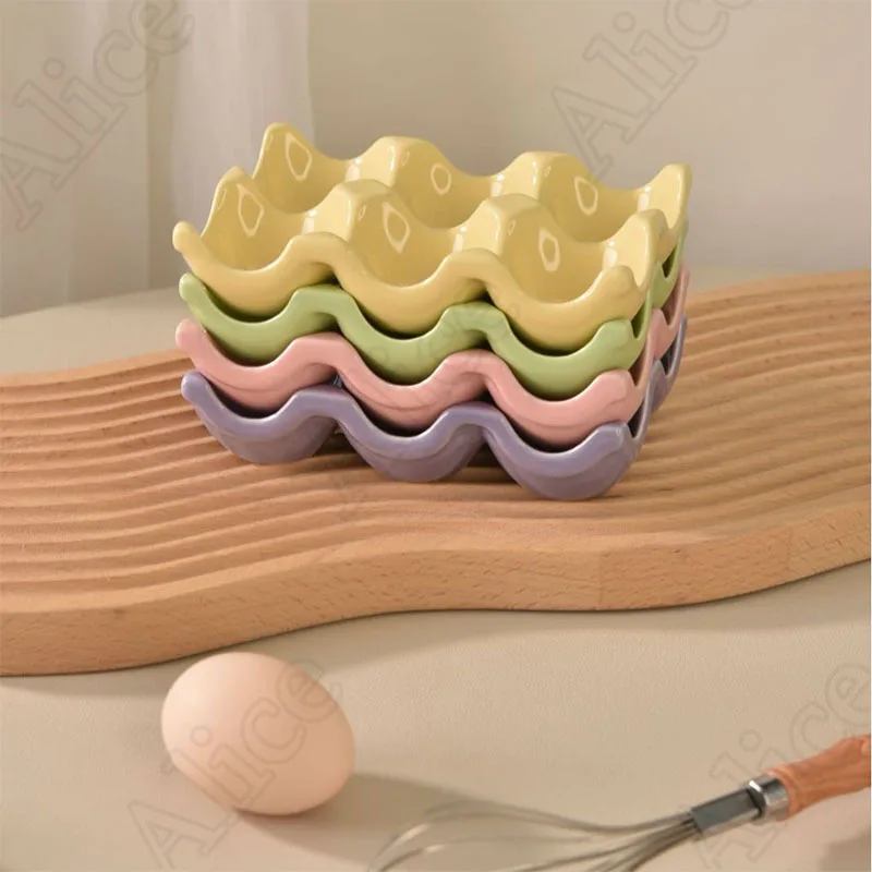 Creative 6 Lattice Ceramic Egg Holder Modern Simple Solid Color Eggs Storage Tray Restaurant Household Kitchen Items Trays