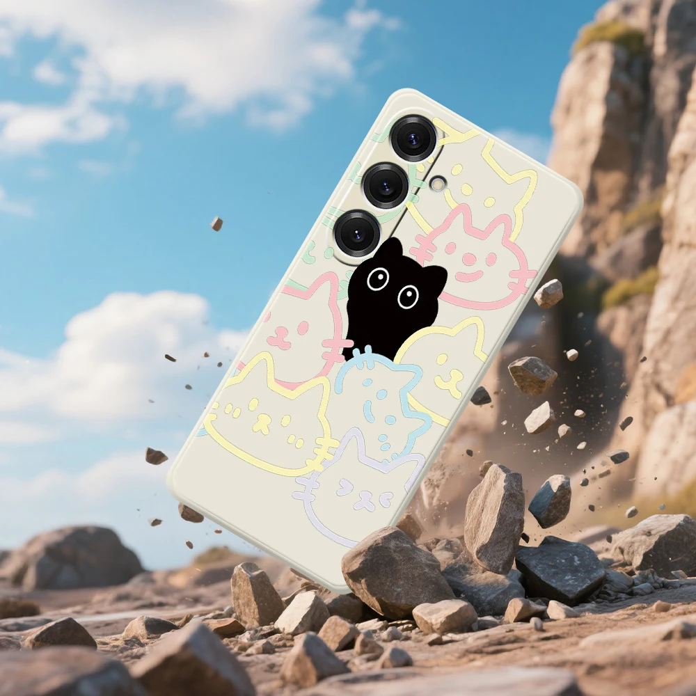 Cute Black Cat Pattern Phone Case For Samsung Galaxy S25 S24 S23 S22 S20 Ultra Plus S20FE S21FE S23FE S24 FE S10 Plus Soft Cover