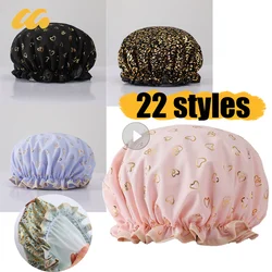 Shower Cap Double Layers Multifunctional Shower Hat Gilded Printing Polyester Cotton Hair Waterproof Breathable Dust-proof Bath