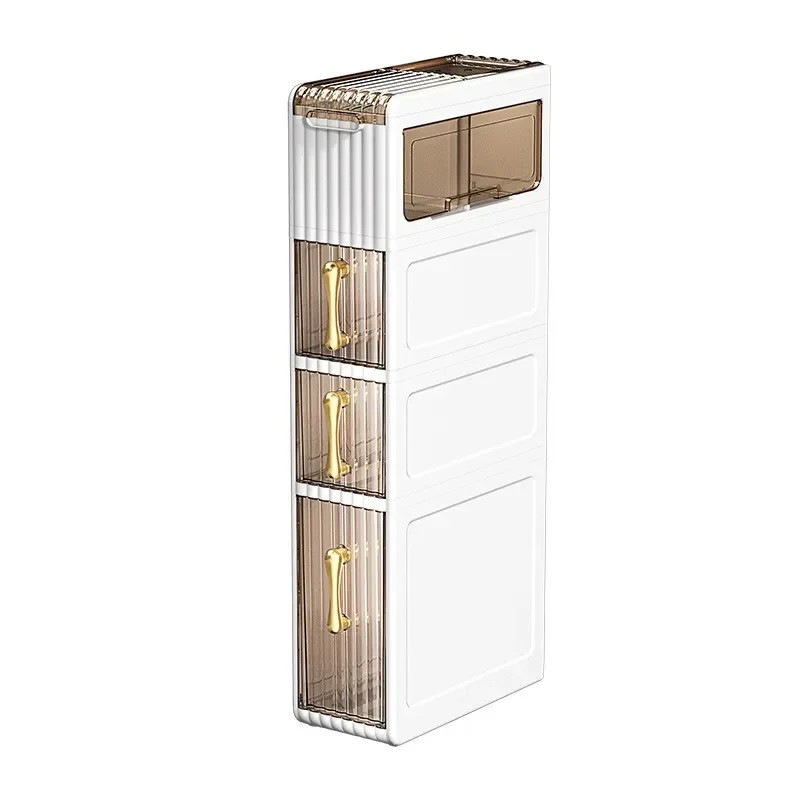 Bathroom Crevice Toilet Holder Multilayer Drawer Storage Shelves Transparent Visual Makeup Organizer Silent Pulley Paper Holder