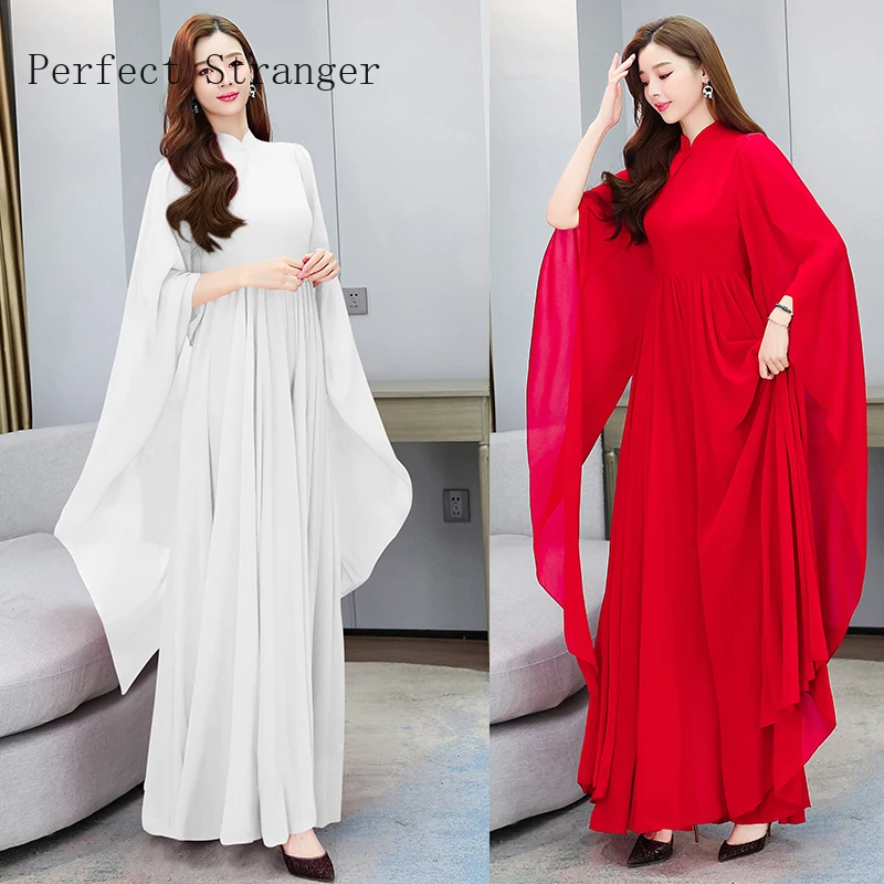 Women Evening Party Dress 2022 Spring Summer Chiffon Patchwork Long Sleeve Dress Ladies High Slit Solid Maxi Dress Vestidos