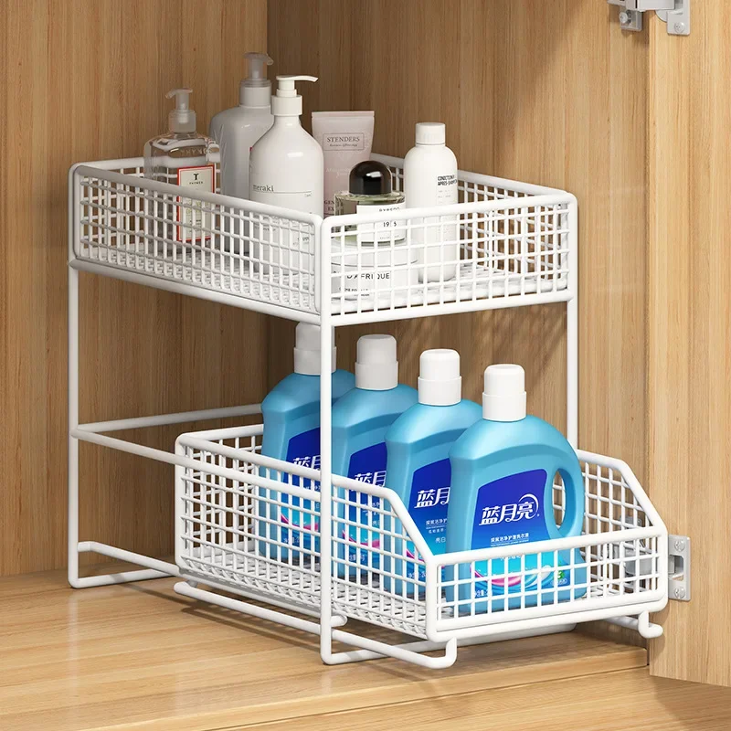 Bathroom Sink Shelf Under Sink Organizer Pull-Out Storage Rack for Bathroom Cabinet Multi-Level Shelving System