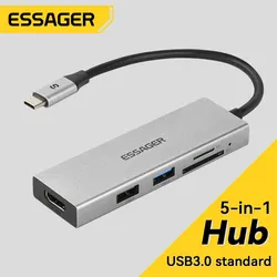 Essager 5 in 1 USB C HUB HDMI-4K Docking Station Splitter For Macbook Adapter For Laptops USB 3.0 Type C