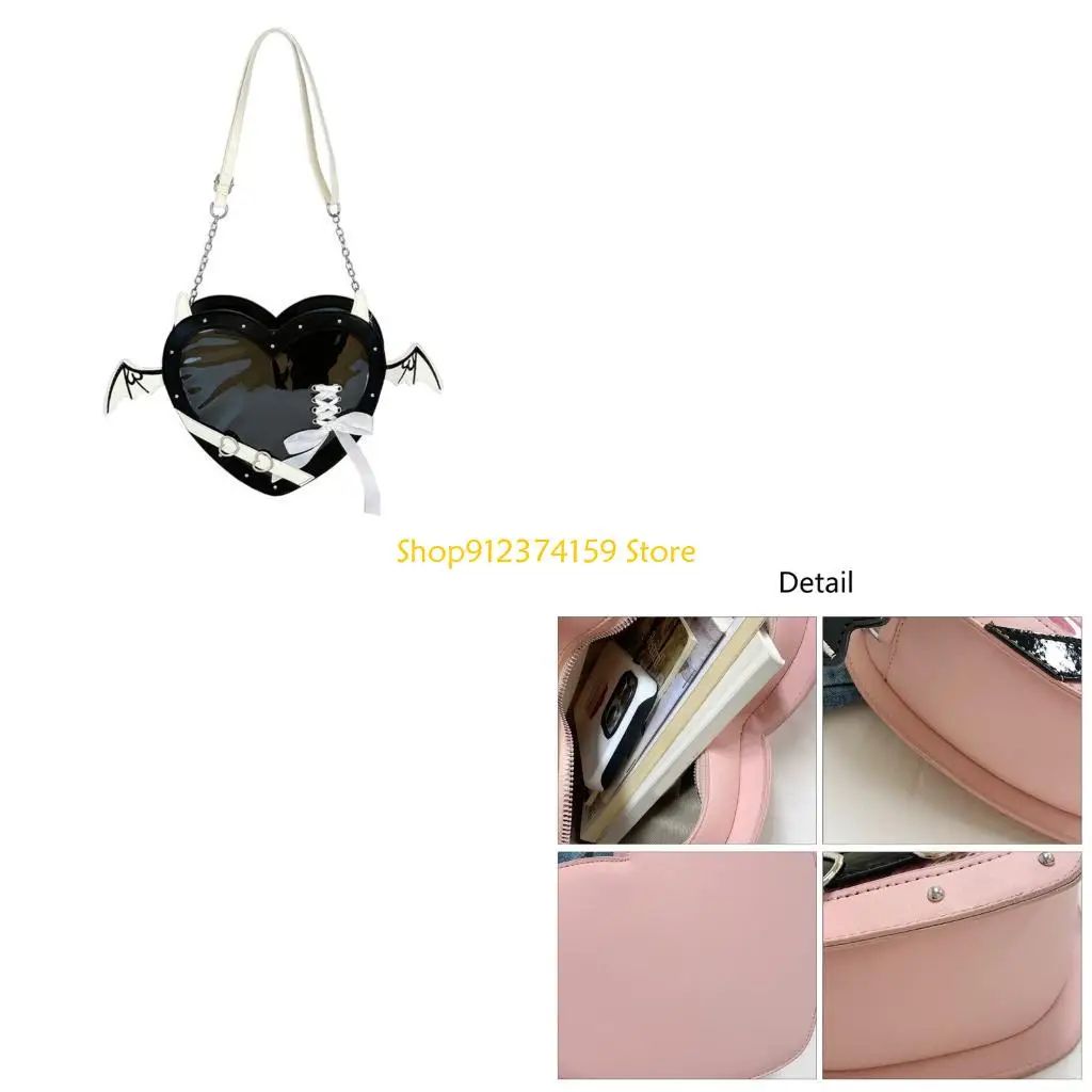 

G5AE Lovely Itabag for Pin Display Heart Shoulder Bag Sweet Bows Crossbody Bag