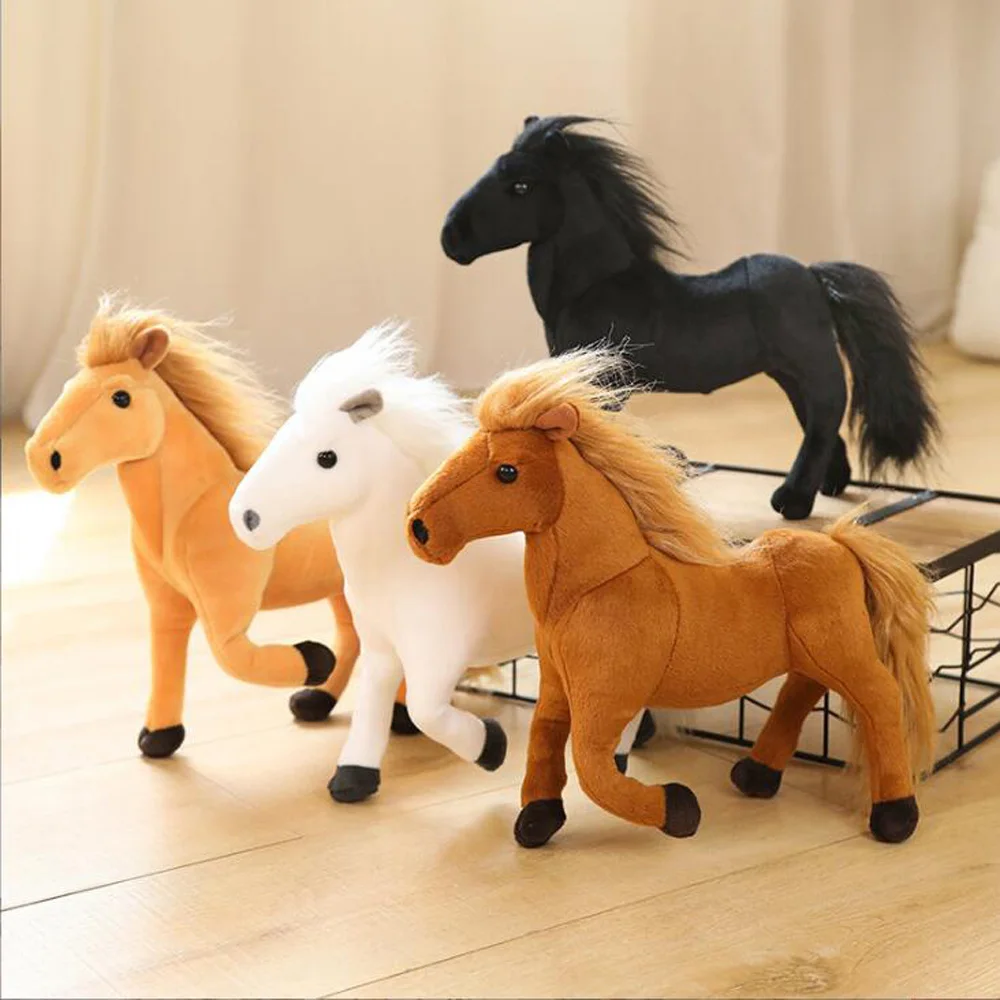 Simulação dos desenhos animados cavalo preto branco recheado crianças brinquedo de pelúcia