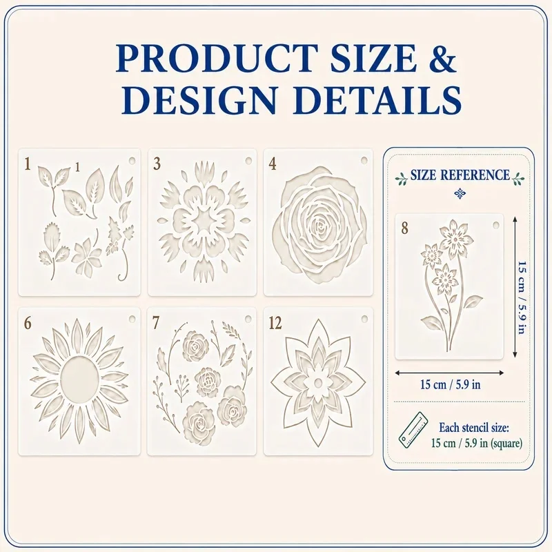 20Pcs Floral Painting Stencils Reusable PET Flower Stencils for Painting Craft Templates Wall Wood Fabric Canvas DIY Decor
