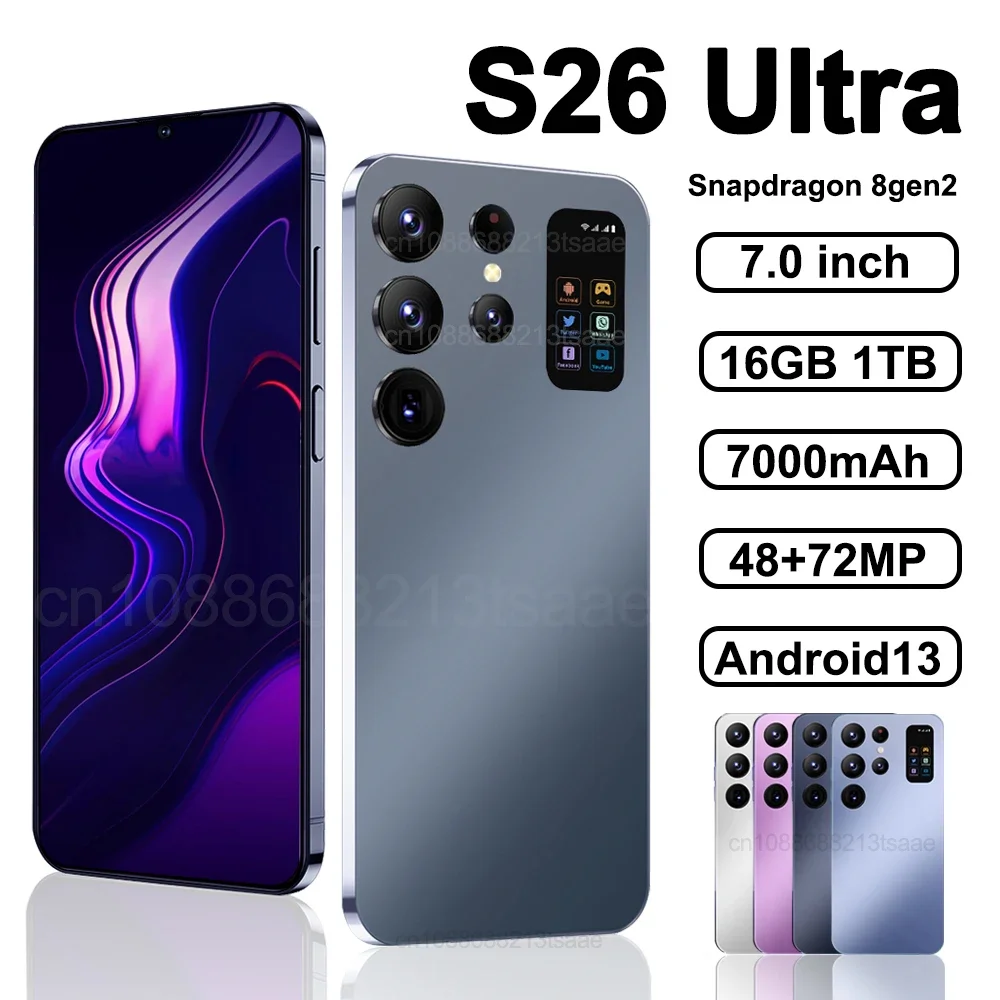 

S26 Ultra Smartphone Original Qualcomm8 Gen2 16GB+1TB 7000mAh 48+72MP Dual SIM Dual Standby 5G Android13 Globalversion NFC Phone