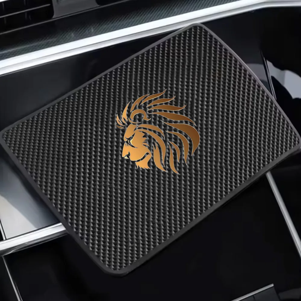Car Anti-Slip Mat with Golden Lion Head Design, Phone and Key Storage Rack, Dashboard Adhesive Magic Mat, Center Console Storage Mat, Car Interior Accessories