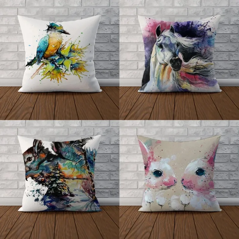 Watercolor Style Animal Decorative Pillowcases 50x50 Pillowcase Decor 40x40 Sofa Cushions Cushion Cover 45*45 Pillow Cover 45x45