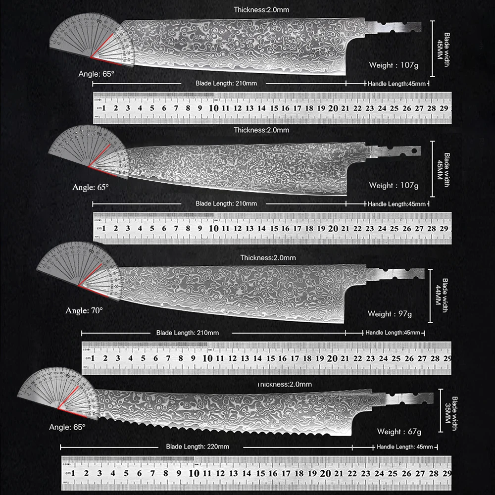DASHWAY Japanese Hand Forged Chef Knives DIY Full Tang Blank Blade AUS-10 Damascus Steel Kitchen Knife DIY Making Handmade Knife view 5