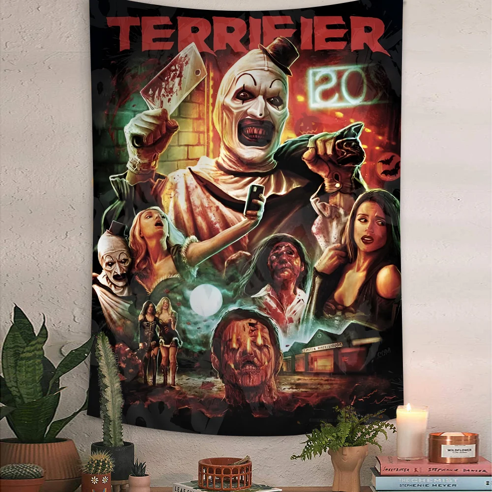 Terrifier  Horror Movie Colorful Tapestry Wall Hanging Hippie Flower Wall Carpets Dorm Decor Japanese Tapestry