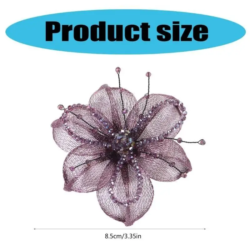 652F Flower Beaded Fabric Applique Crystal Sewing on Brooch Hair Clip for Wedding/ Evening Dress Clothing Brooch