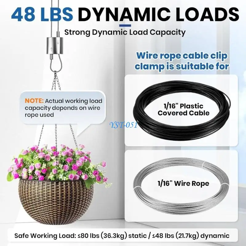 

E15A 10Pcs Two Way Cable Clip Locking Device Adjustable Bidirectional Steel Wire Rope Clamp Suspension Hardware Accessories