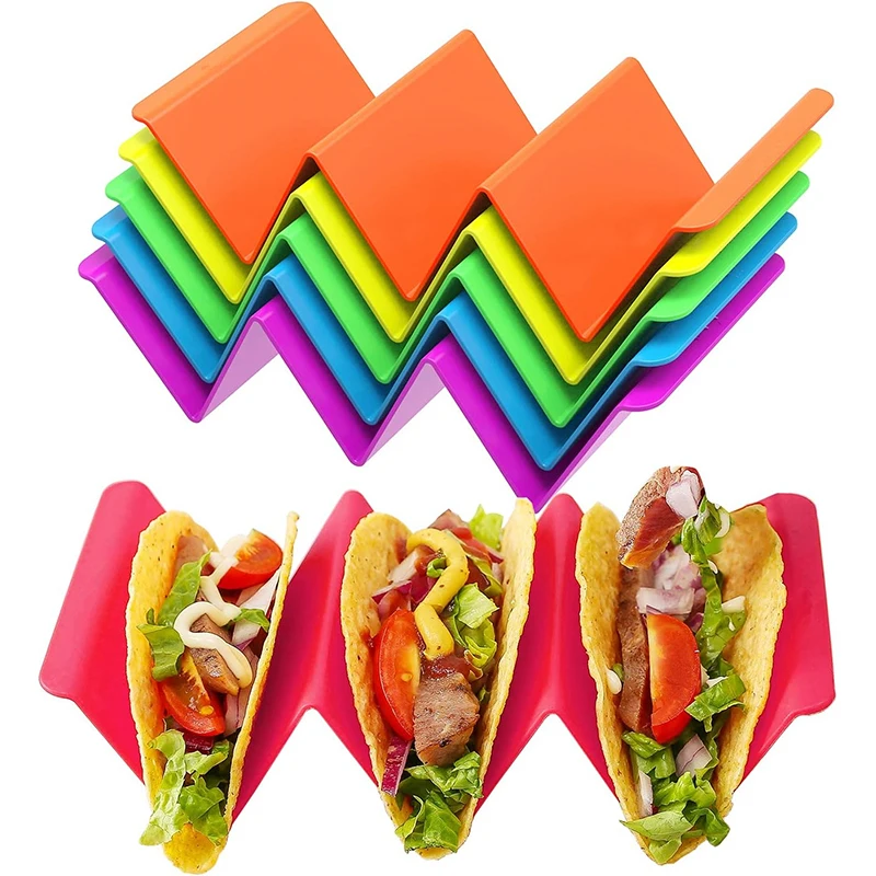 Colorful Taco Holder Stands Set of 6 Premium Large Taco Tray Plates Hold Up to 3 or 2 Tacos Each Kitchen Taco Shell Holder JT507