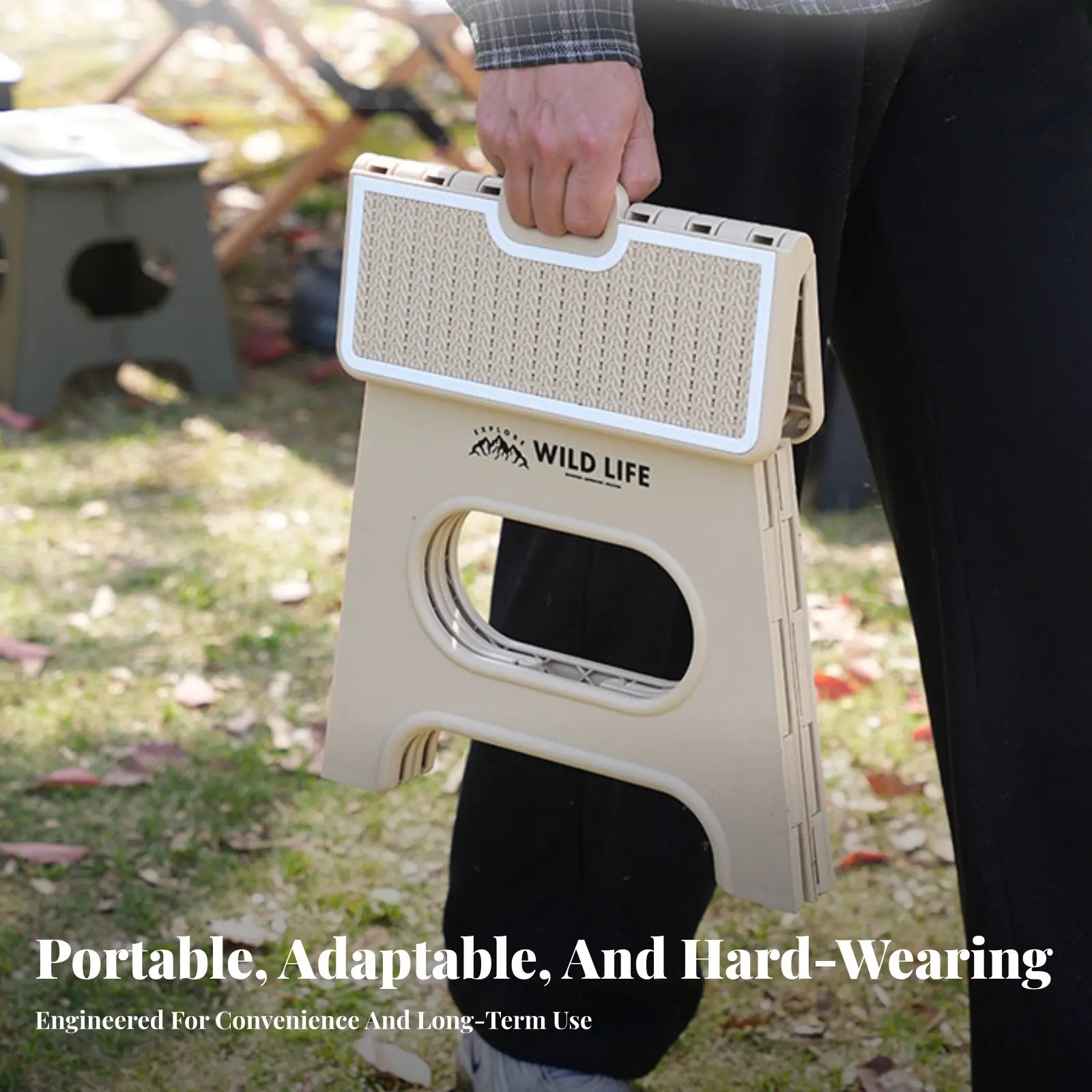 

Foldable Stool with hand grip Foldable Design Foldable Footstool Space-Saving sturdy Duty for Campers, Camping, Home, Fishing