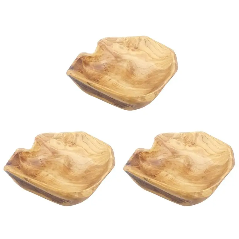 

BAAJ-3X Wooden Fruit Salad Serving Bowl Hand-Carved Root Bowls Creative Living Room Real Wood Candy Bowl 15-19Cm
