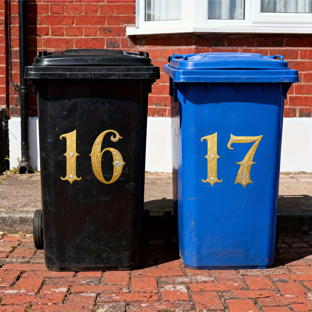 2PCS Self-adhesive Gold Number Bin Stickers Waterproof for Suitable for Wheeled Bins and Vehicle-mounted Waste Containers