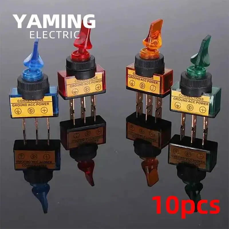 10pcs 12V 20A Led Illuminate Flick Rocker Button Toggle Switch ON-OFF Car Van Dash Boat Light Connections Ground Power ASW-14D