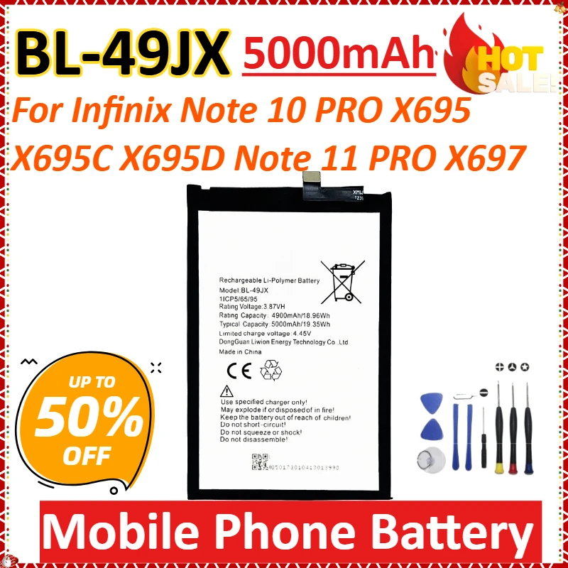 

BL-49JX 5000 мАч для Infinix Note 10 PRO X695 X695C X695D Note 11 PRO X697 Сменный аккумулятор большой емкости для мобильного телефона + инструменты