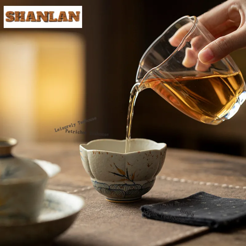 100ml Hand-painted Bamboo Shadow Teacup Boutique Tea Bowl Mug Tea-tasting Fragrance Cup Jianzhan Master Cups Teaware Decoration
