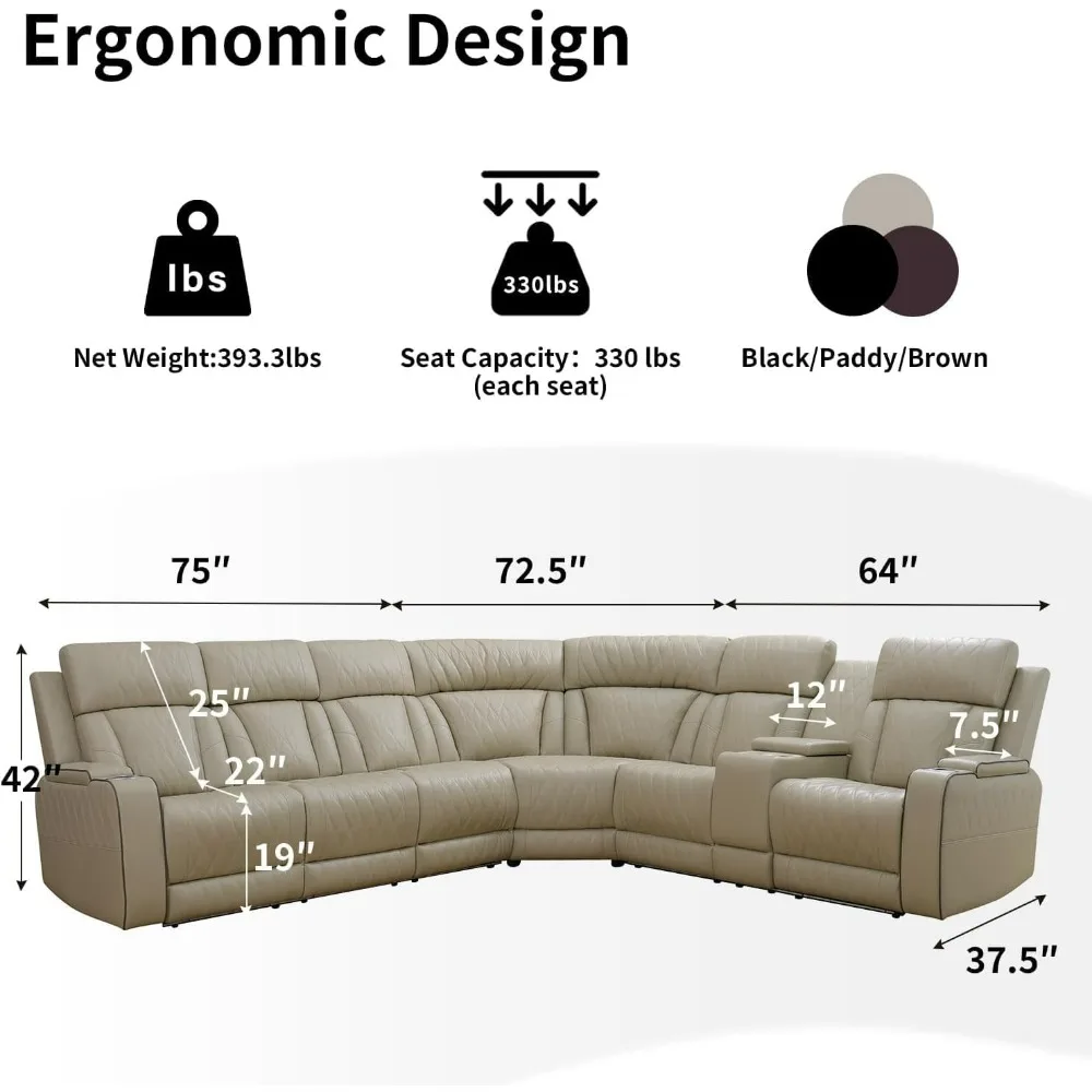 Recliner, Recliner Sofa Sectional Sofa, Air Leather Reclining Corner Sectional Sofa Set, Cup Holder, Storage Console, Sofa Livin