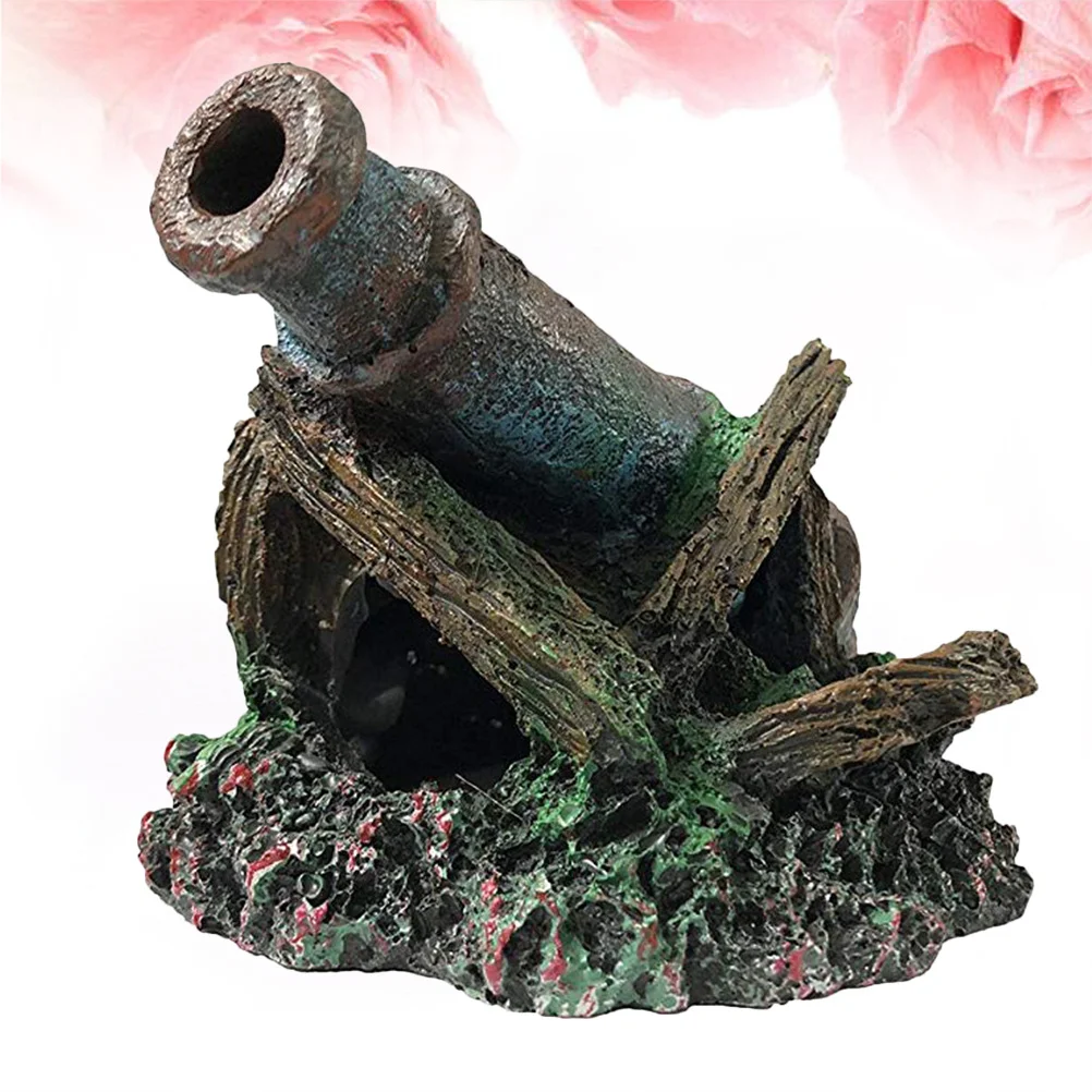 

1Pcs Aquarium Decor Simulation Cannon Wreckage Ornament Realistic Fish Tank Landscaping Resin Decoration Safe Durable for Fish