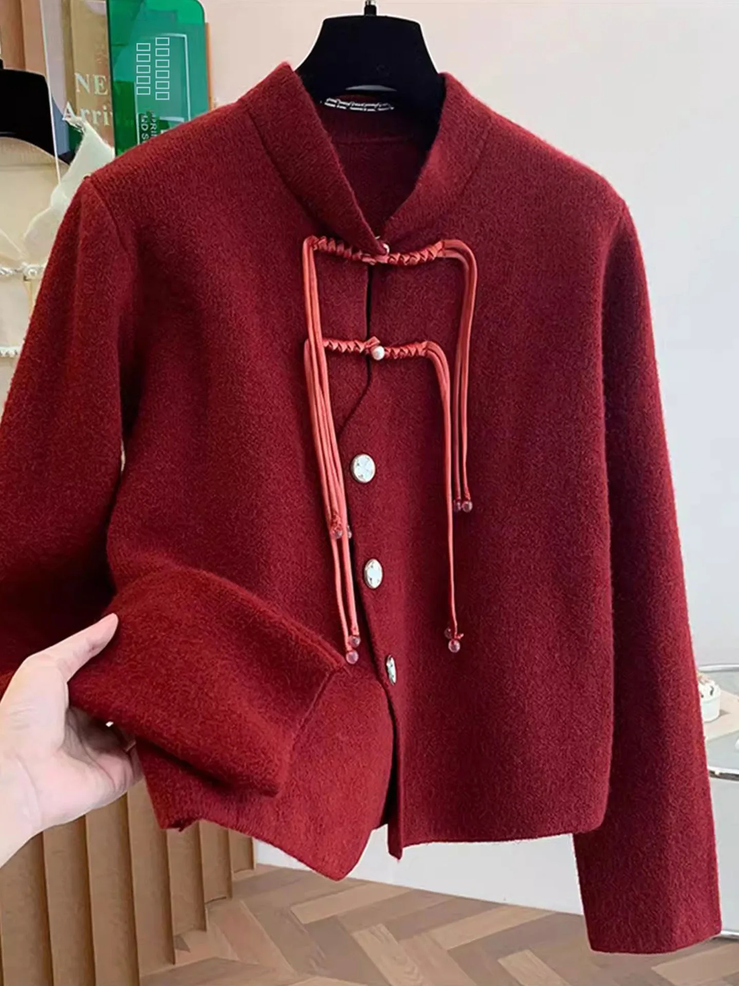 

Red Thiened Loose Women's Sweater Coat with Button Design for Autumn Winter plus Size Casual Sle Korean Faion