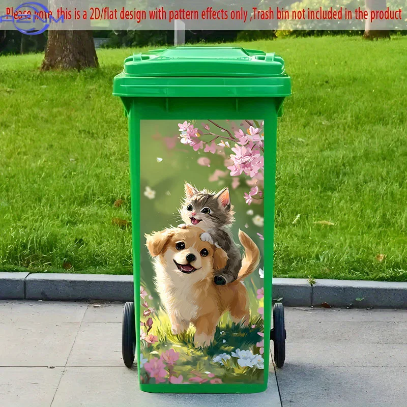 1pc of 2D Pattern Printed Sticker for Kitchen Trash Bins, Measuring X Cm, Featuring a Theme of Cats And Dogs Enjoying Spring.