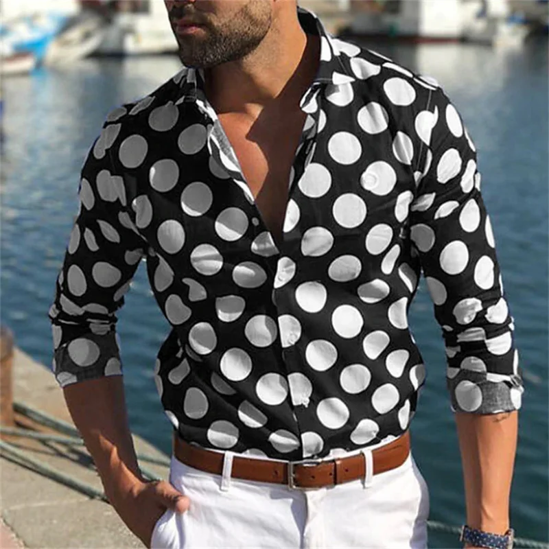 Men\'s shirt pattern shirt casual stretch fashion 3D printing multi-color street long sleeved comfortable button printed clothing