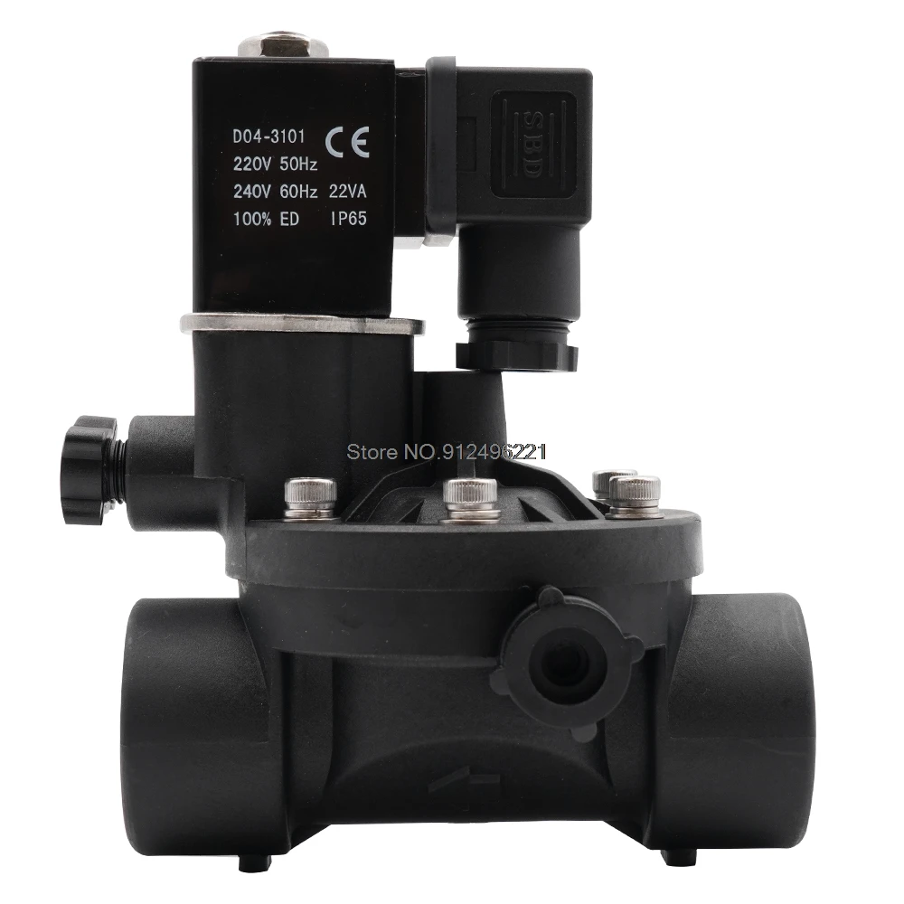 Normally Closed or Open AC220V 2 Way Pilot Operated Plastic Solenoid Valve,Water Valves With Manual Switch And FLow Adjustment.