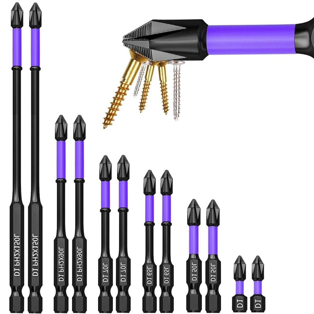 Novo Conjunto de Pontas Magnéticas Antiderrapantes Longas para Parafusadeira de Impacto Phillips com Haste Hexagonal para Furadeira Elétrica
