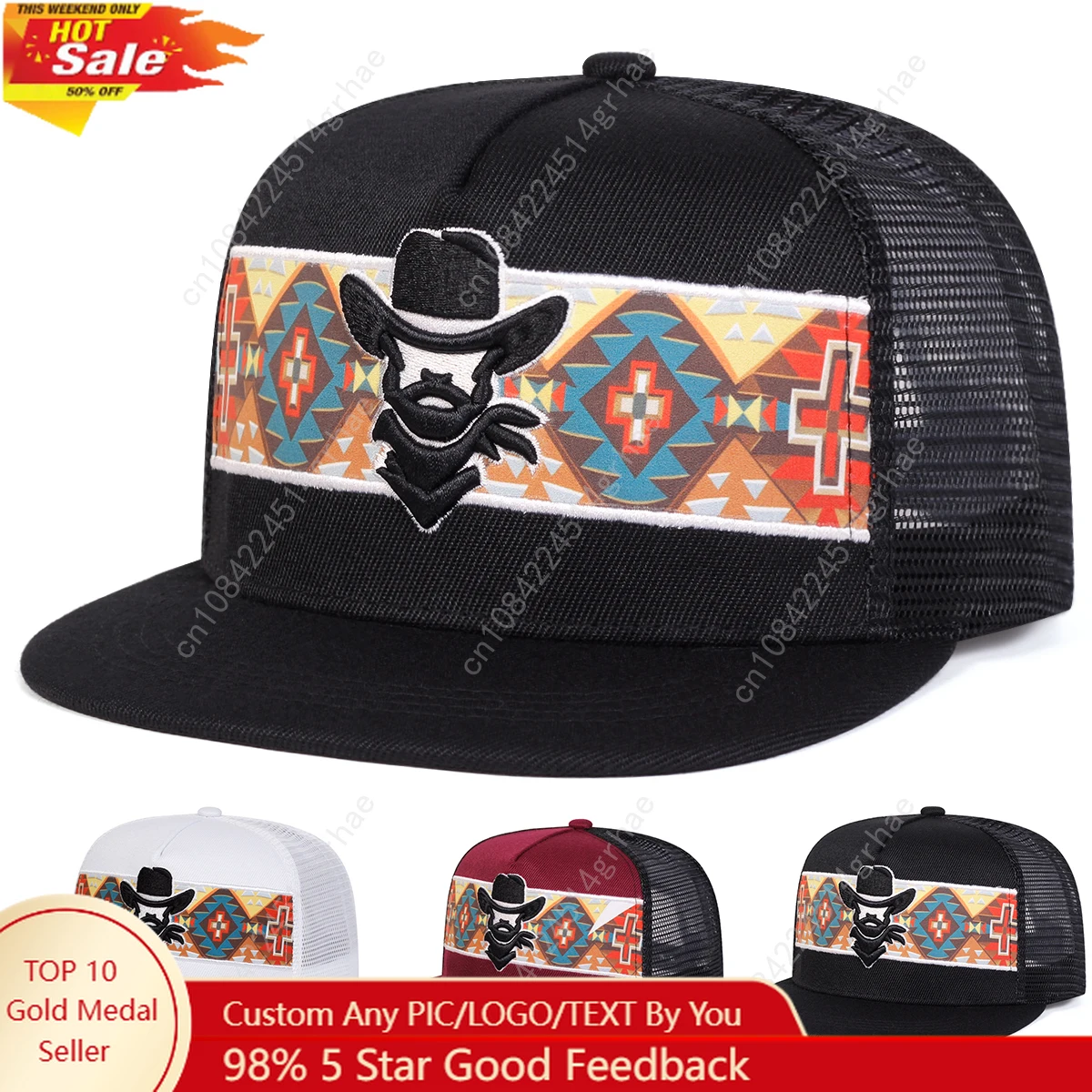 

Unisex Western cowboy embroidery Hip-hop Net Hats Spring Summer Outdoor Adjustable Casual Baseball Caps Sunscreen Hat Sports Cap